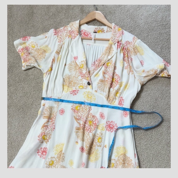 Free People Hawaii Dress Empire Waist Short Sleeve Mini Length Pink Yellow Cream - Picture 12 of 15